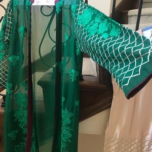 Green and beige 2 pc gown n blouse set.